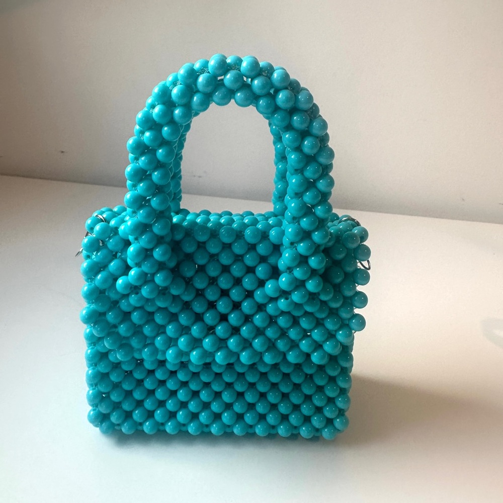 Turquoise Beaded Top Handle Mini Handbag